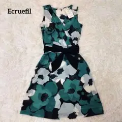エクリュフィル　カシュクールワンピース　新品　シアー素材　花柄　ノースリーブ