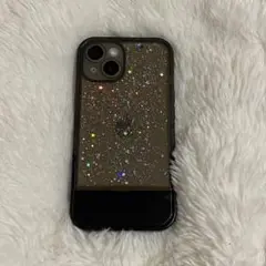 即発送 iPhone14 グリッターケース スタンド機能付き 黒 クリア 星