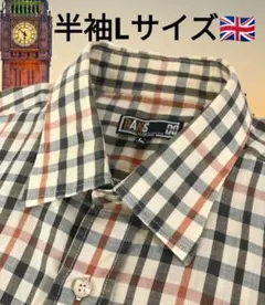 《美品》Lサイズ【DAKSダックス】麻 綿 チェック柄 半袖シャツ メンズ 紳士