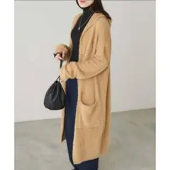 新品☆eversince☆シャギーフード付きニットコート☆ベージュ☆フリーサイズ