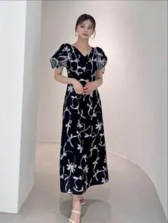 snidel sustainable リボンプリントワンピース ネイビー 1