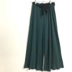 PARKGIRLガウチョパンツ（M）フレアパンツ　緑　リボンベルト付　a3868