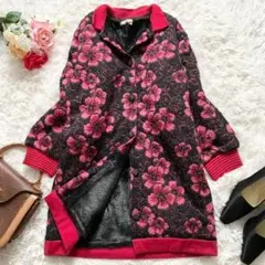 Yves Saint Laurent 花柄 裏ボア ニットジャケット 刺繍ロゴ