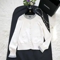 ★CHANEL★極美品★カシミヤ100★CCボタン★バイカラー★カーディガン