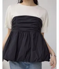 新品　AZUL by moussy ペプラムバルーン　トップス　半袖　黒　M