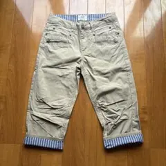 NAVYベージュ ショートパンツ ストライプ折り返し