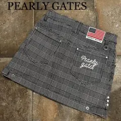 PEARLY GATES スカート 黒×白 グレンチェック ストレッチ 裏微起毛