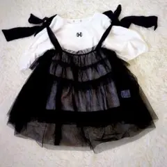 【新品未使用】黒チュールフリルビスチェ セットアップ　白ロゴ入りTシャツ