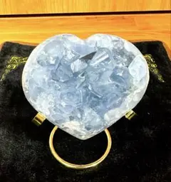 高品質 セレスタイト ハート 原石 台座付き