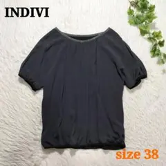 INDIVI 半袖ブラウス プルオーバー ネイビー ビジネス オケージョン 38