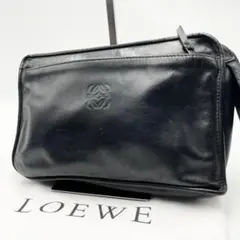 LOEWE セカンドバッグ アナグラム 刻印 オールレザー 型押し ブラック