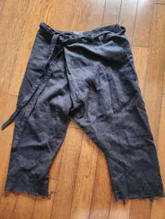 MANIAC黒 リネン綿混紡 サルエルパンツ 調整可能ベルトとボタン付きサイズ1