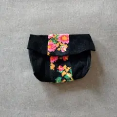 alpaloh フラワー刺繍 ベルベットポーチ