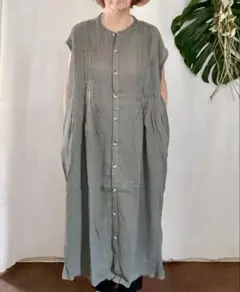 綿楊柳ノースリーブシャツワンピース グレー新品タグつき