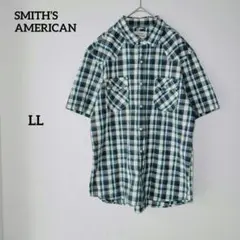 スミスアメリカン 半袖 シャツ チェック グリーン スナップボタン LL