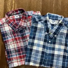 【美品】UNIQLO半袖チェックシャツ 赤と青