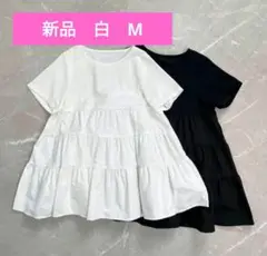 新品　しまむら プレシュールシエル ティアードドッキングブラウス 半袖　M