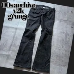 2000's black denim flare pants studs y2k