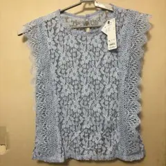 GU レースデザインT ノースリーブ ブルー