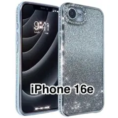 iPhone16eケース ラインストーン TPUクリア グリッターシート