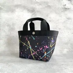 舟形デイリートートバッグ　スプラッター柄　ブラック　ハンドメイド