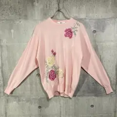 716 バランタイン カシミア セーター 花柄 ピンク 古着