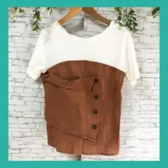 AZUL by moussy◆半袖カットソー（S)　切替トップス　ブラウン