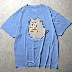 Pusheen キャラクター　アニマル　猫　アニマル　ゆるかわ　ピザ　水色　L