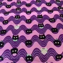 猫と波模様の綿プリント生地