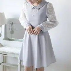 【新品未使用タグ付き】夢展望 襟付き オーガンジー袖 ワンピース L