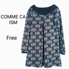 美品✨COMME CA ISM 総柄 チュニック ワンピース ブラック Fサ…