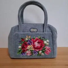 FEILER 花柄刺繍 グレー ハンドバッグ