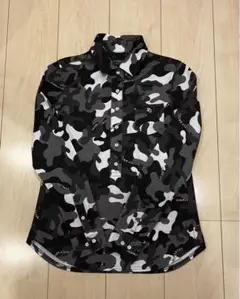 【美品】パーリーゲイツ レディース ブラックカモフラ 長袖ポロシャツ