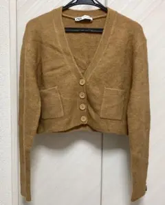 ZARA ポケット付きニットカーディガン ライトキャメル