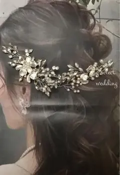 高品質♡フラワーリーフ小枝ヘッドドレスヘアアクセサリーウェディング結婚式♡新品