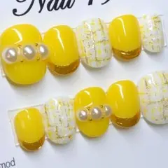 #183現品発送 ネイルチップ 10本セット ツイード パール