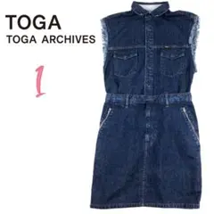 TOGA PULLA トーガプルラ ノースリーブデニム膝丈ワンピース カットオフ