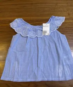 H&M 青と白のストライプ フリルエリ付きブラウス　115 新品未使用