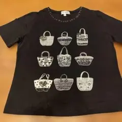 JAN NOEL 黒Tシャツ　バッグ柄　ビジュー装飾　美品　M