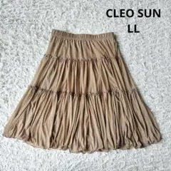 【CLEO SUN】ティアードスカート　モカ　 フレア　メッシュ　LL　ミドル丈