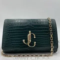 【未使用】JIMMY CHOO チェーンウォレット クロコ グリーン JCロゴ