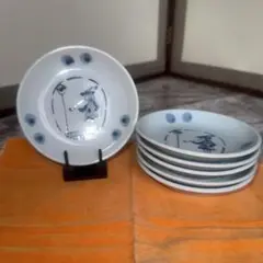 青い手描きデザインの小皿 6枚セット