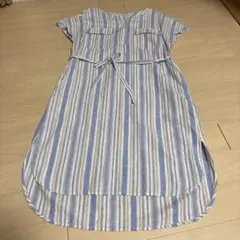 BEAMS HEART ストライプ 半袖シャツワンピース フレンチスリーブ