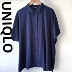 UNIQLO ユニクロ/ネイビー 半袖 ボタンシャツ/サイズL