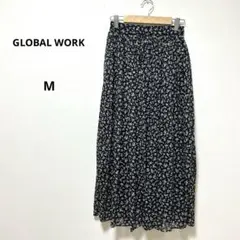 GLOBAL WORK グローバルワーク　プリーツロングスカート　花柄　M ゴム