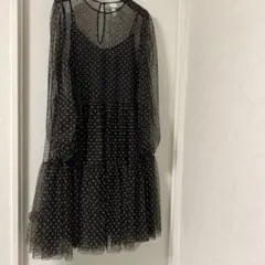 H&M ドット柄　シースルーロングワンピース L