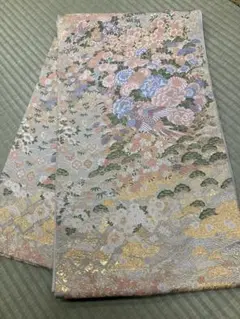 華やかな花柄 正絹 袋帯 六通