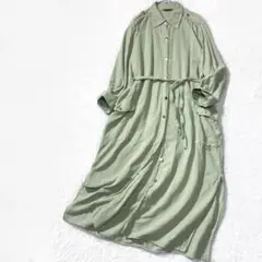 【美品】ザラ リネン ベルテッド シャツワンピース マキシ丈 羽織り