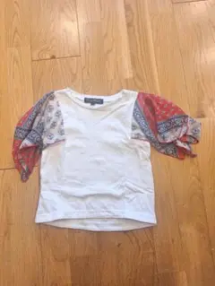 【中古品】バンダナ柄袖 ホワイトTシャツ 110cm