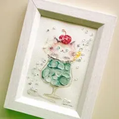 夏の猫さんクリームソーダ♡レモン♡シーグラスアート